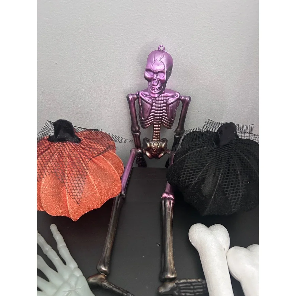 Halloween Decor Bundle Purple Skeleton Glitter Pumpkins Skeleton Hands Foam Bone
